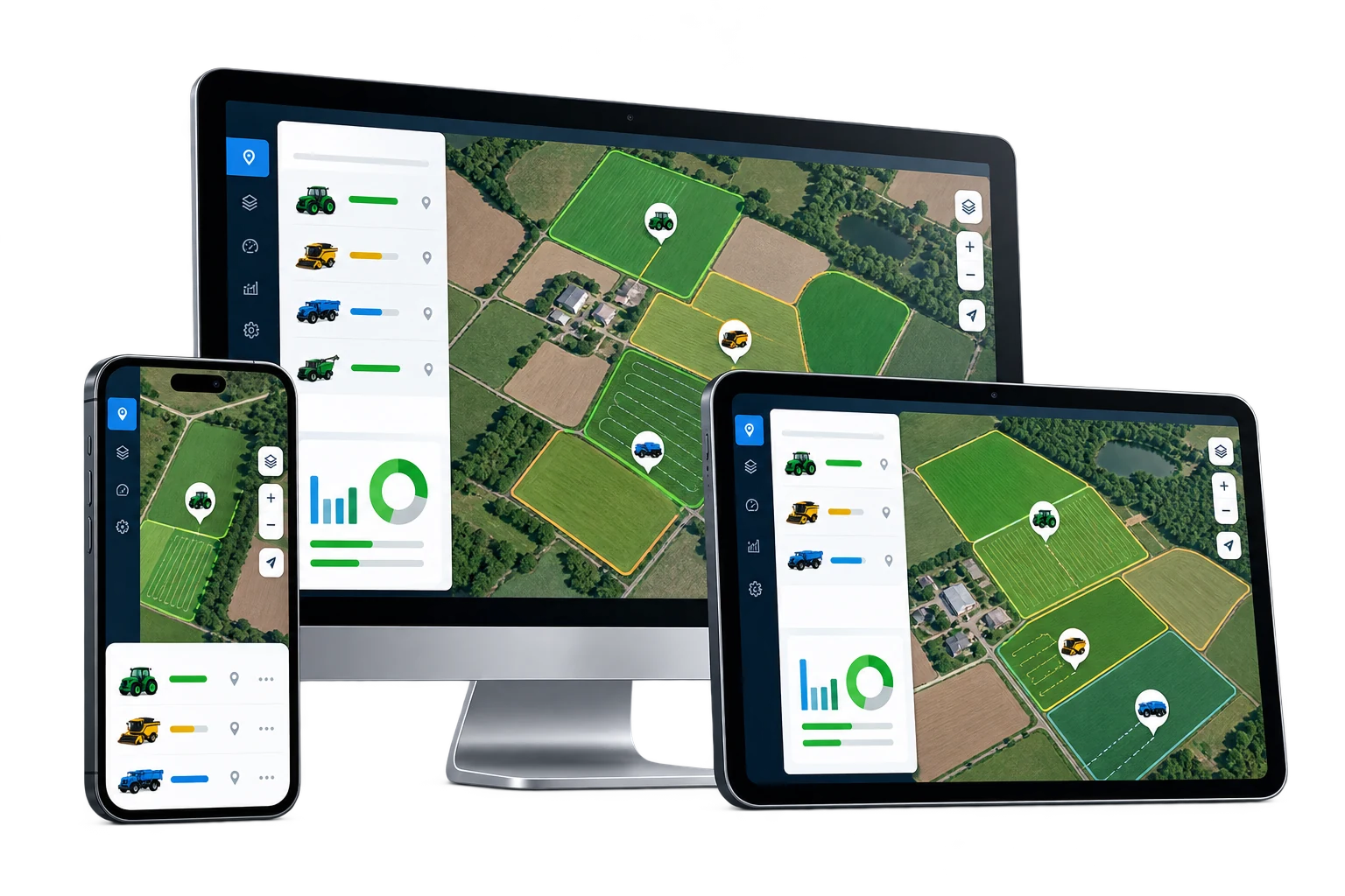 FieldOps em computador, tablet e celular