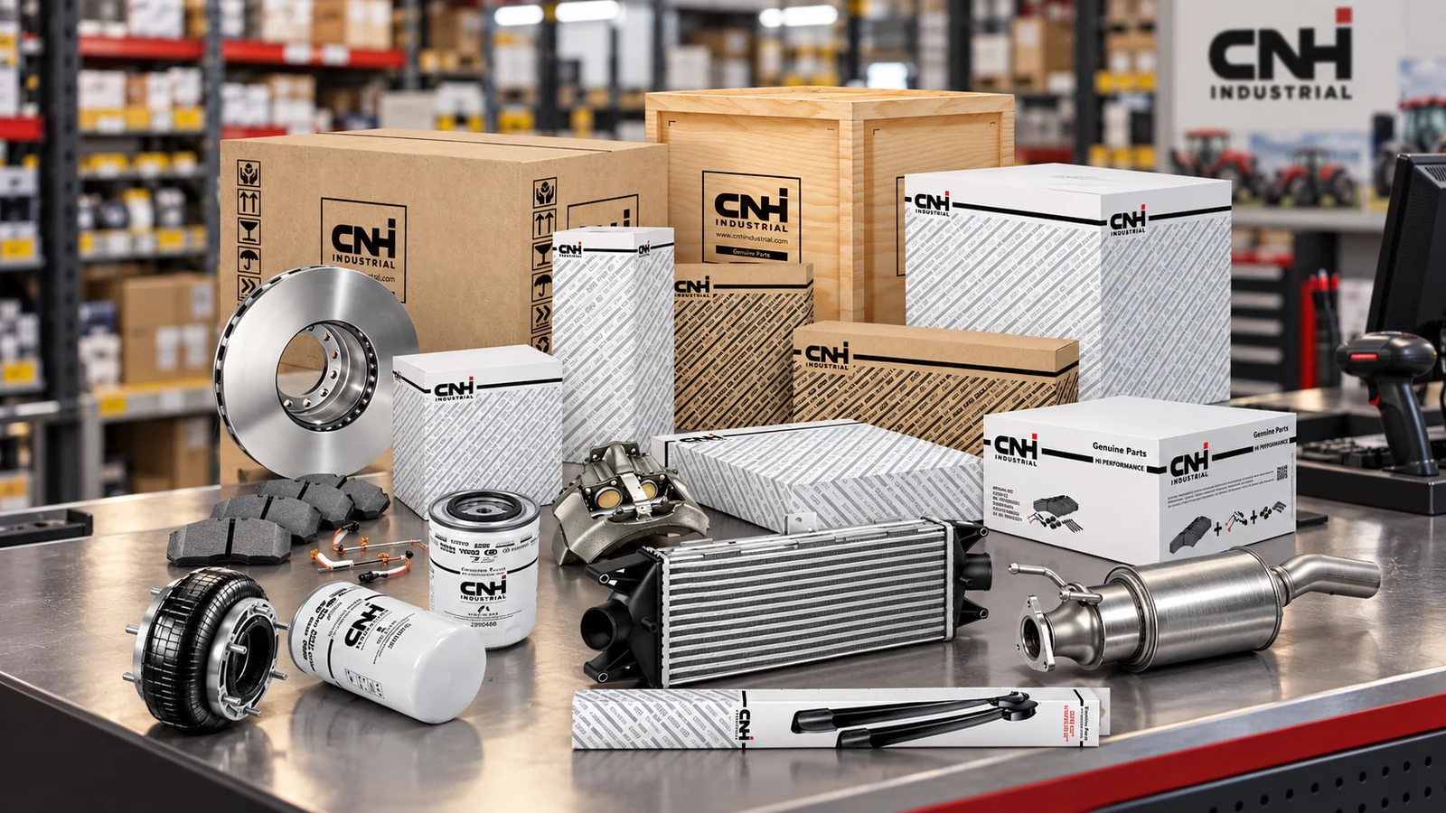 Peças genuínas CNH Industrial em uma bancada