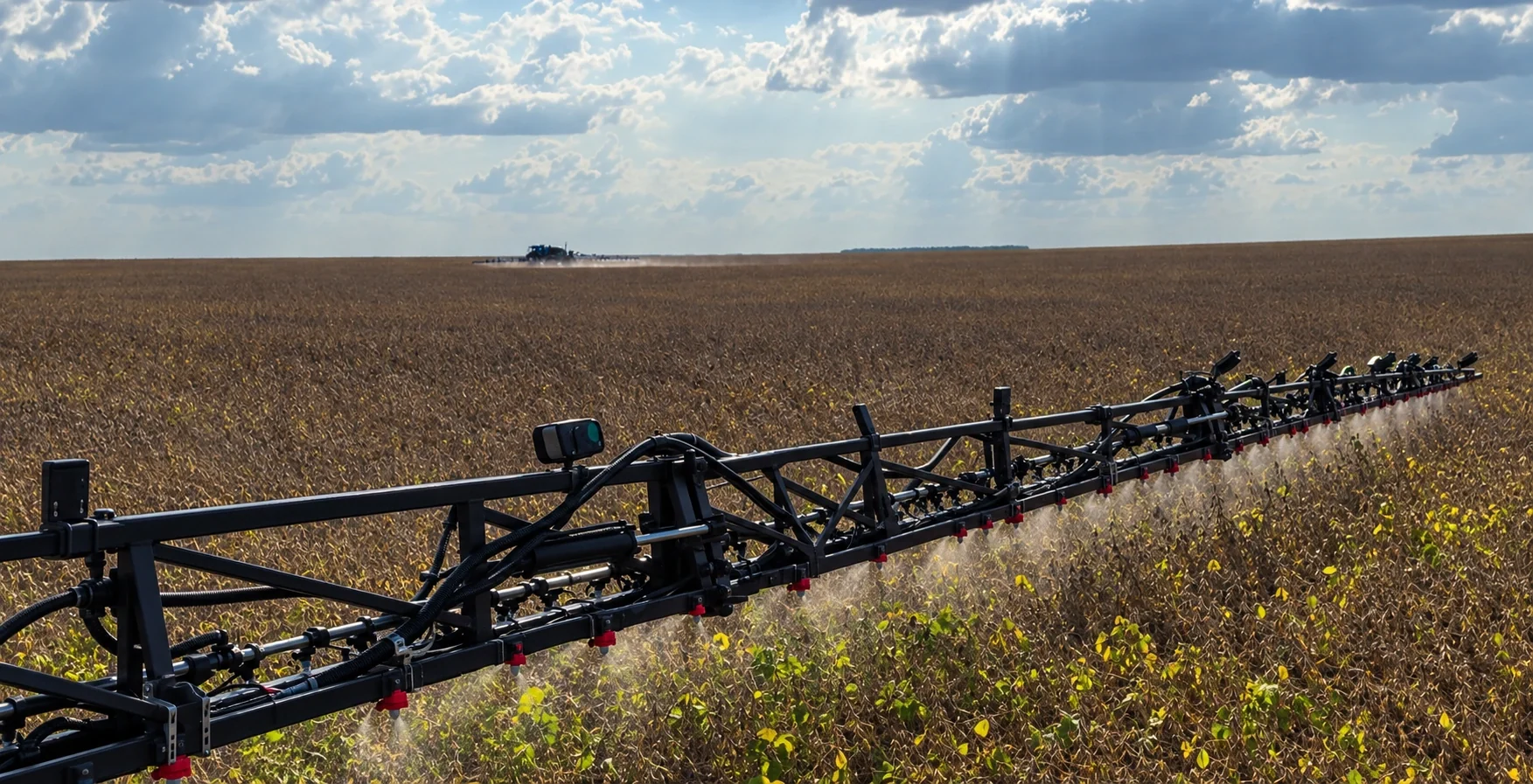 Barra New Holland sobre soja em maturação, com áreas ainda verdes