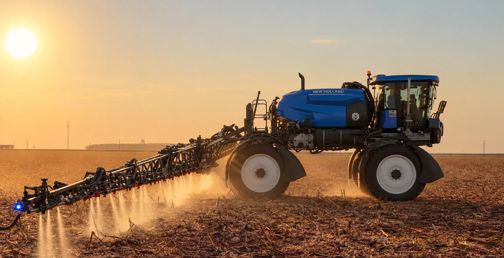 New Holland Defensor trabalhando sobre palhada com plantas verdes isoladas