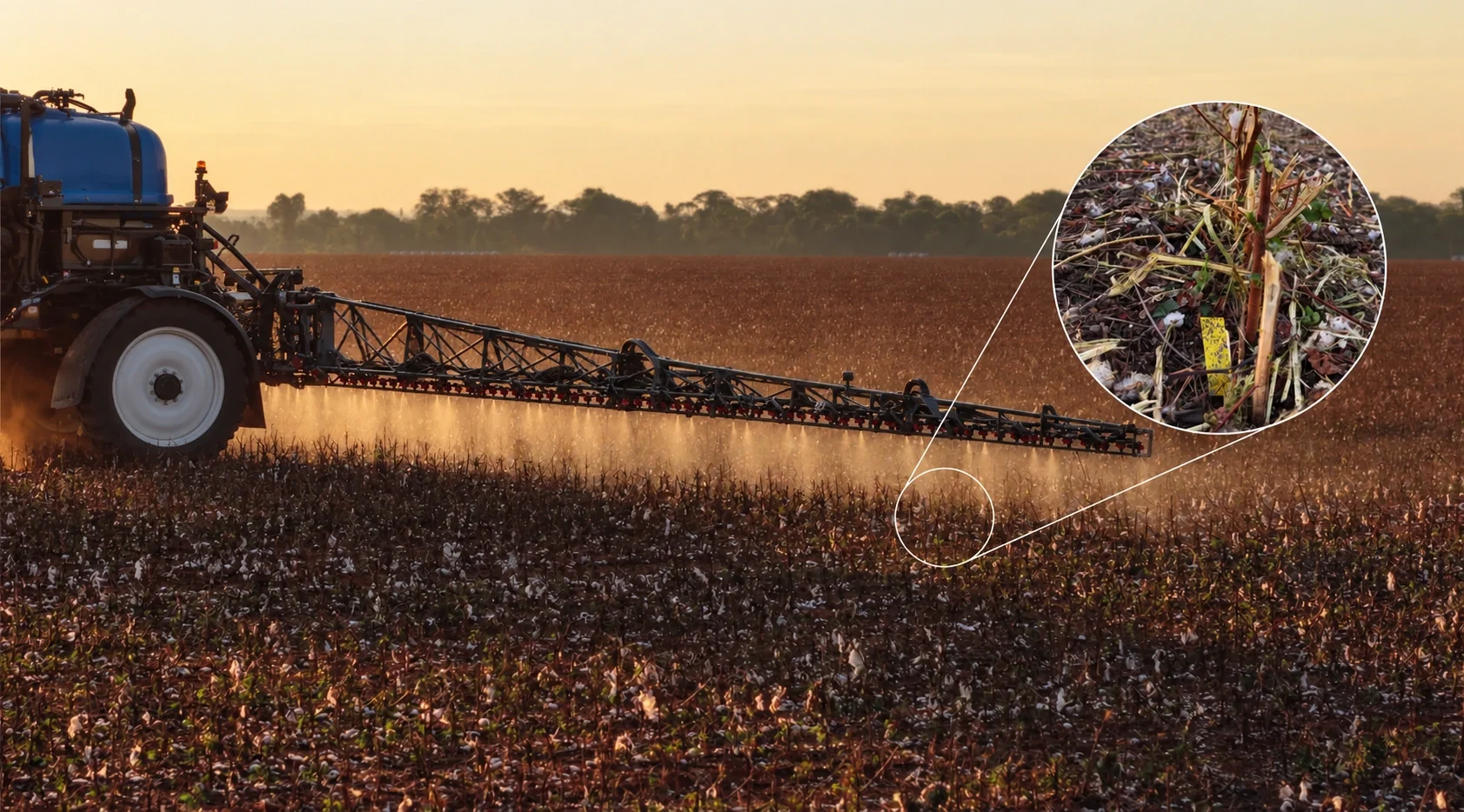 Pulverizador New Holland Defensor em área com palhada e plantas de rebrota